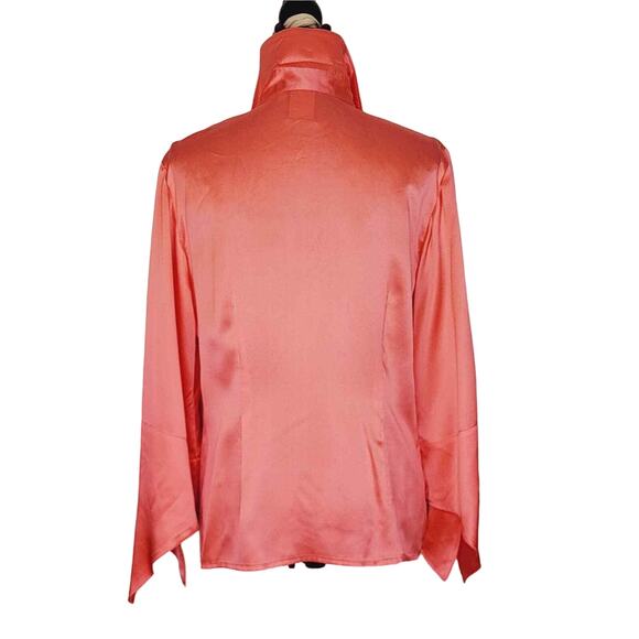 Vintage Finley USA Salmon Silk Long Sleeve Tie Sleeve Abalone Buttons Blouse LG - Picture 8 of 13